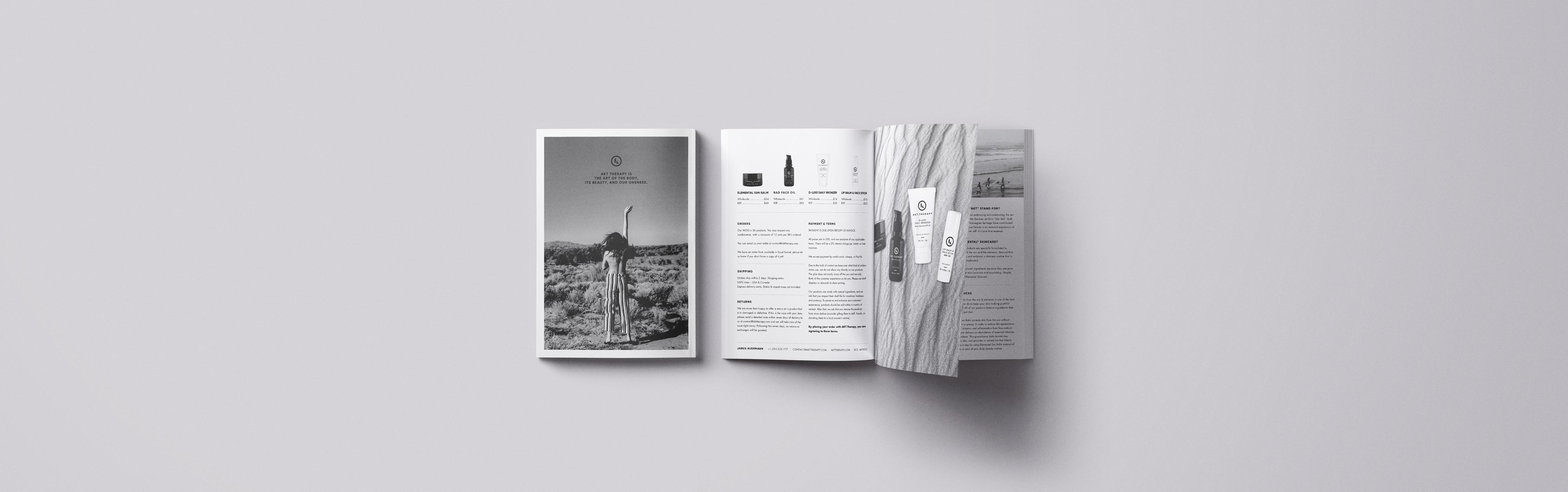Catalog featuring AKT Therapy products and lifestyle photography