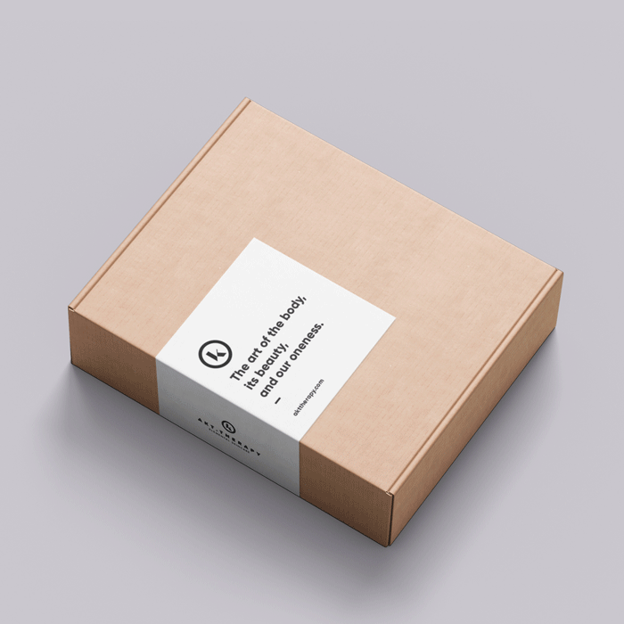 Animation showing a designed shipping mailer box containing AKT Therapy products